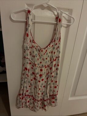 Girls' White Floral Slip Dress with Red & Gray Print